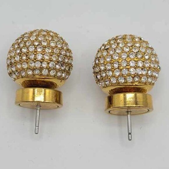 Michael Kors Gold Tone Clear Crystal Pave Ball Earrings - Picture 1 of 10